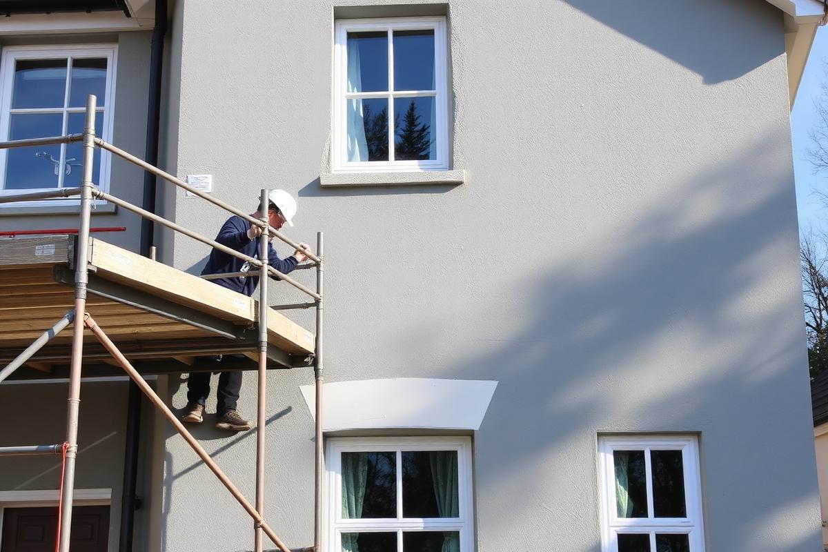 Zatepľovanie fasády rodinného domu s lešením